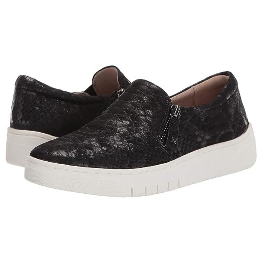 Naturalizer Women's Hawthorn Zip Sneaker 10M Embosed Leather "Black Snakeskin"